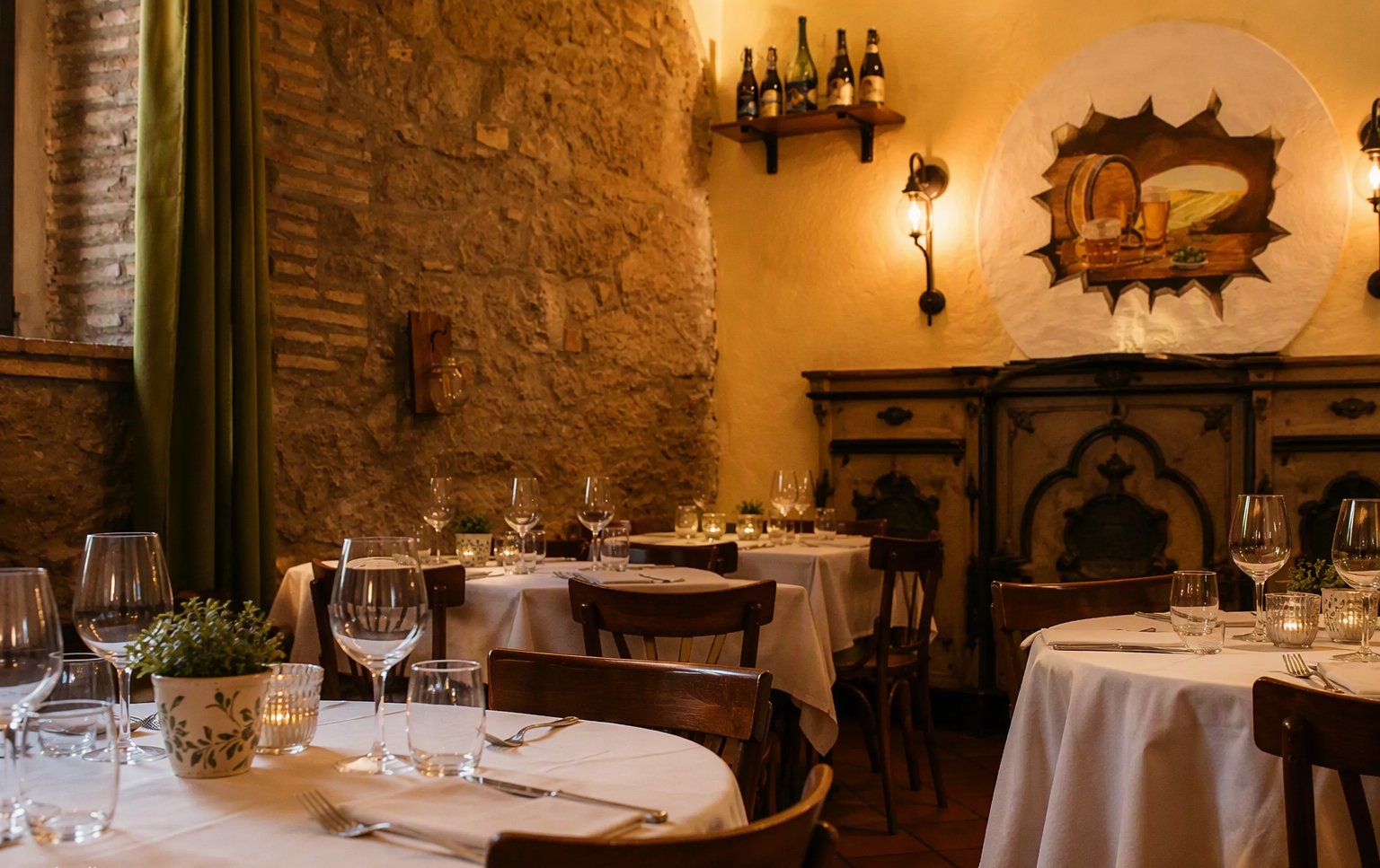 La sala interna della trattoria con le tovaglie a quadri